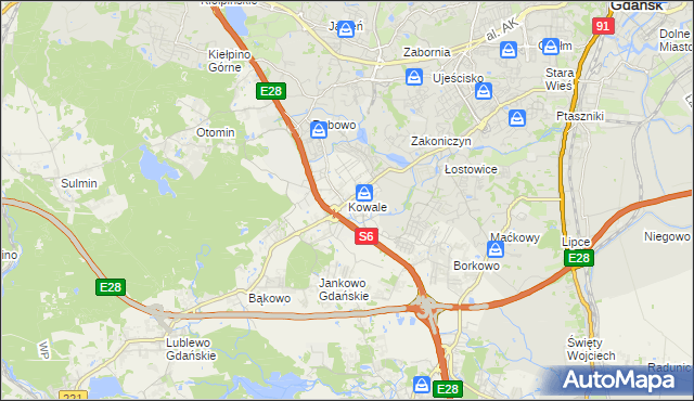 mapa Kowale gmina Kolbudy, Kowale gmina Kolbudy na mapie Targeo