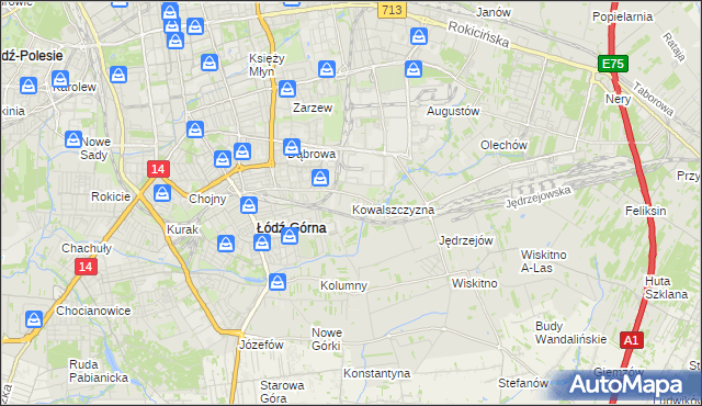 mapa Kowalszczyzna gmina Łódź, Kowalszczyzna gmina Łódź na mapie Targeo