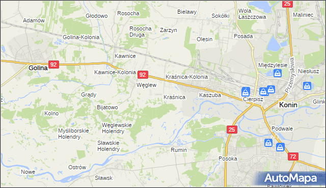 mapa Kraśnica gmina Golina, Kraśnica gmina Golina na mapie Targeo