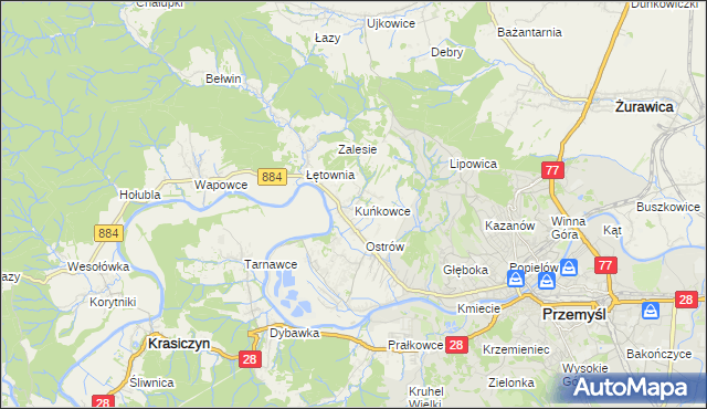 mapa Kuńkowce, Kuńkowce na mapie Targeo