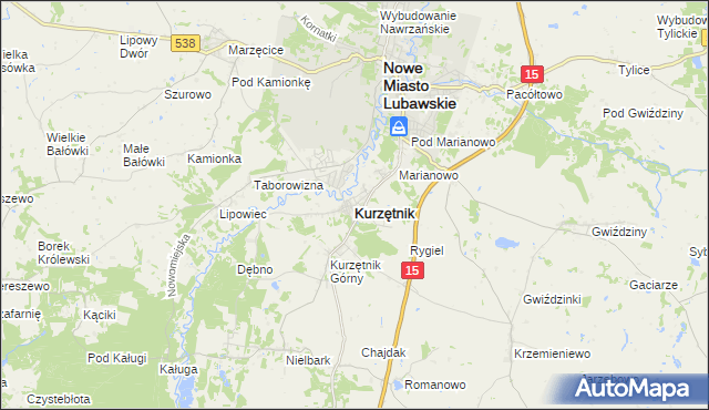 mapa Kurzętnik, Kurzętnik na mapie Targeo