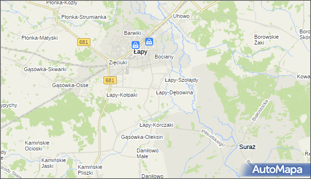 mapa Łapy-Dębowina, Łapy-Dębowina na mapie Targeo