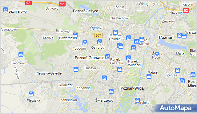 mapa Łazarz gmina Poznań, Łazarz gmina Poznań na mapie Targeo