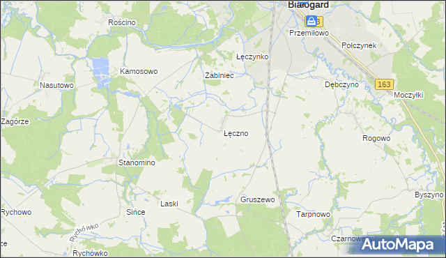 mapa Łęczno gmina Białogard, Łęczno gmina Białogard na mapie Targeo
