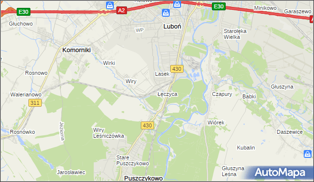 mapa Łęczyca gmina Komorniki, Łęczyca gmina Komorniki na mapie Targeo