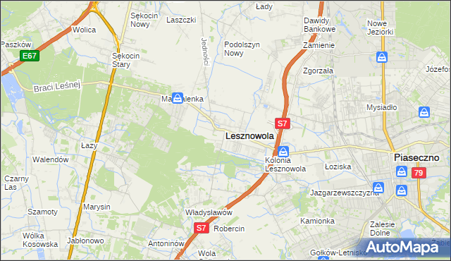 mapa Lesznowola powiat piaseczyński, Lesznowola powiat piaseczyński na mapie Targeo