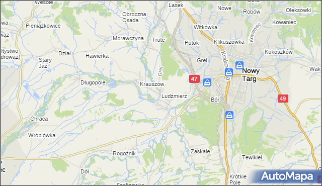 mapa Ludźmierz, Ludźmierz na mapie Targeo