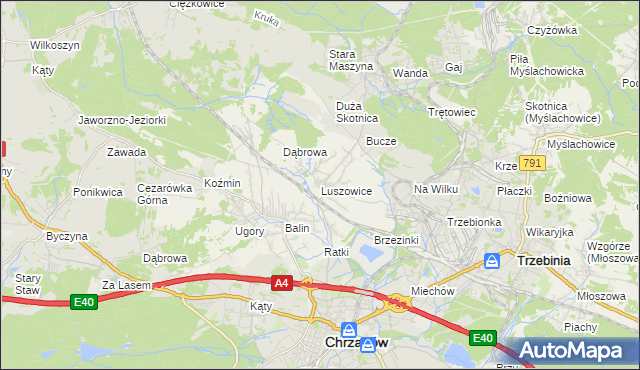 mapa Luszowice gmina Chrzanów, Luszowice gmina Chrzanów na mapie Targeo