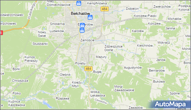 mapa Mazury gmina Bełchatów, Mazury gmina Bełchatów na mapie Targeo