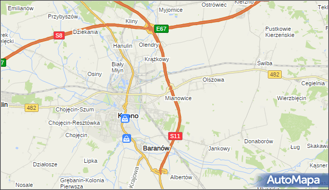 mapa Mianowice gmina Kępno, Mianowice gmina Kępno na mapie Targeo