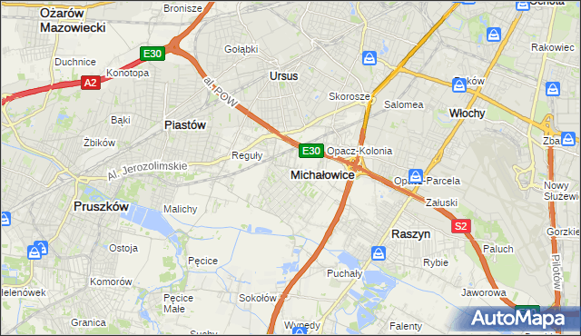 mapa Michałowice powiat pruszkowski, Michałowice powiat pruszkowski na mapie Targeo