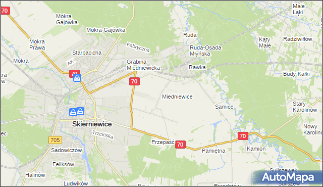 mapa Miedniewice gmina Skierniewice, Miedniewice gmina Skierniewice na mapie Targeo