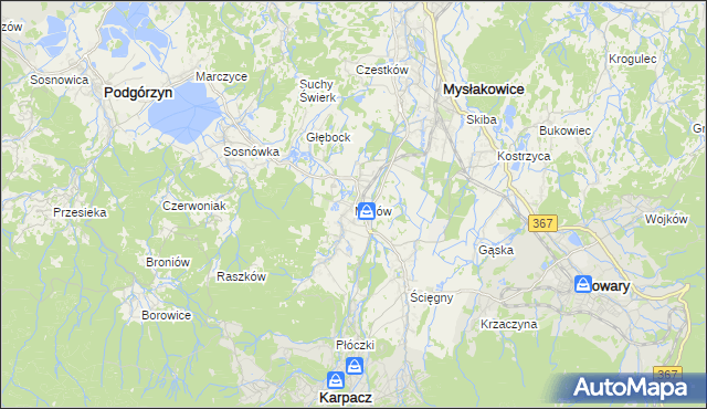 mapa Miłków gmina Podgórzyn, Miłków gmina Podgórzyn na mapie Targeo