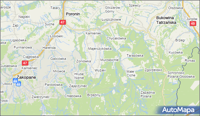 mapa Murzasichle, Murzasichle na mapie Targeo