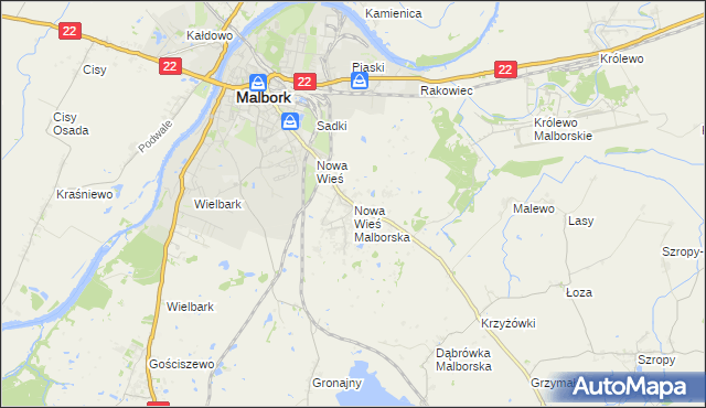 mapa Nowa Wieś Malborska, Nowa Wieś Malborska na mapie Targeo