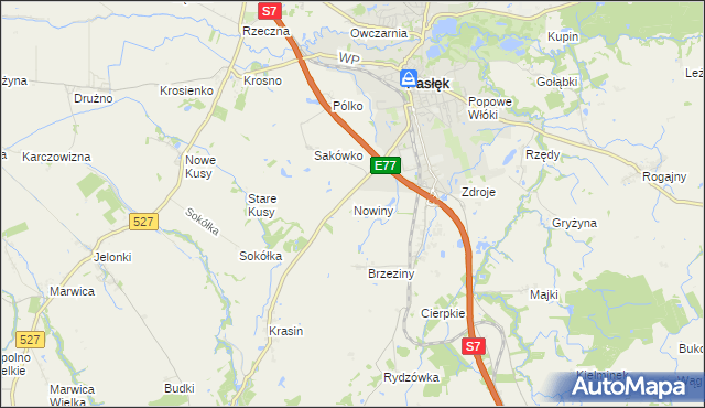 mapa Nowiny gmina Pasłęk, Nowiny gmina Pasłęk na mapie Targeo