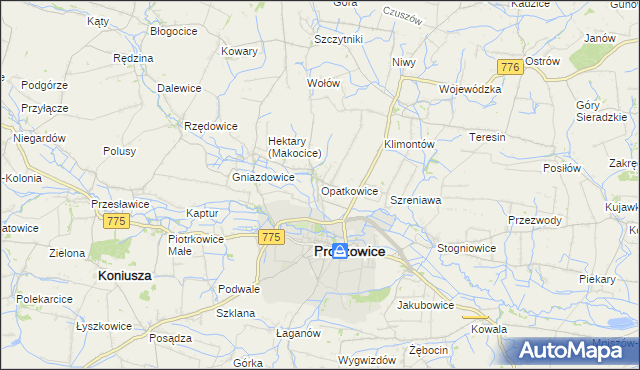mapa Opatkowice gmina Proszowice, Opatkowice gmina Proszowice na mapie Targeo