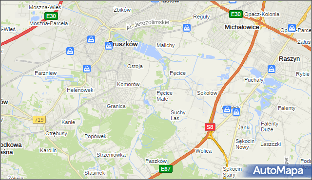 mapa Pęcice Małe, Pęcice Małe na mapie Targeo