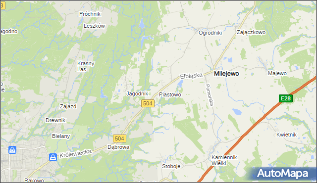 mapa Piastowo gmina Milejewo, Piastowo gmina Milejewo na mapie Targeo