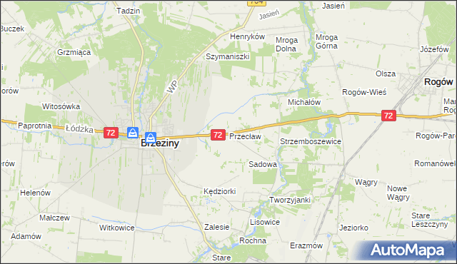 mapa Przecław gmina Brzeziny, Przecław gmina Brzeziny na mapie Targeo