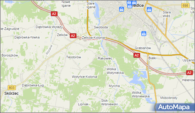 mapa Rakowiec gmina Siedlce, Rakowiec gmina Siedlce na mapie Targeo