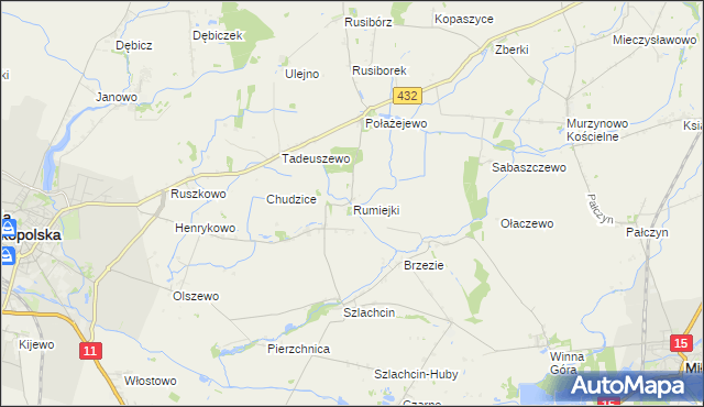 mapa Rumiejki gmina Środa Wielkopolska, Rumiejki gmina Środa Wielkopolska na mapie Targeo