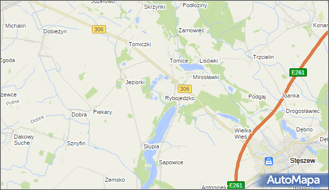 mapa Rybojedzko gmina Stęszew, Rybojedzko gmina Stęszew na mapie Targeo