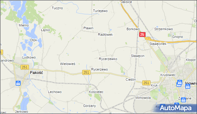 mapa Rycerzewko gmina Pakość, Rycerzewko gmina Pakość na mapie Targeo