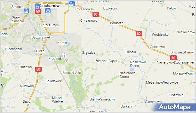 mapa Rzeczki gmina Ciechanów, Rzeczki gmina Ciechanów na mapie Targeo