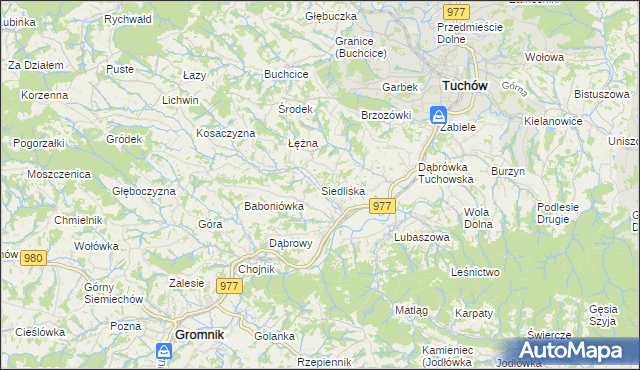 mapa Siedliska gmina Tuchów, Siedliska gmina Tuchów na mapie Targeo