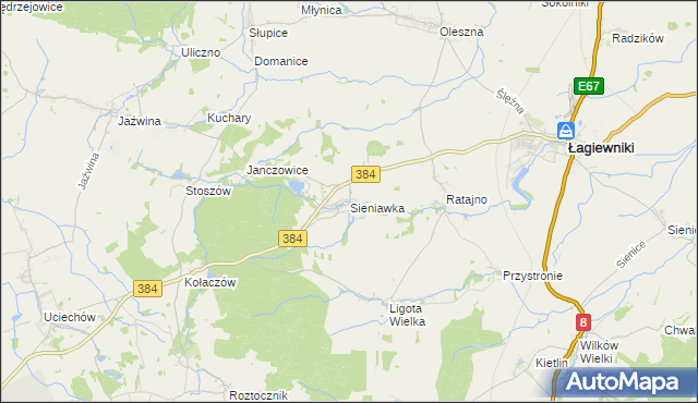 mapa Sieniawka gmina Łagiewniki, Sieniawka gmina Łagiewniki na mapie Targeo