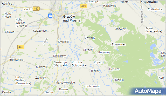 mapa Skrzynki gmina Grabów nad Prosną, Skrzynki gmina Grabów nad Prosną na mapie Targeo