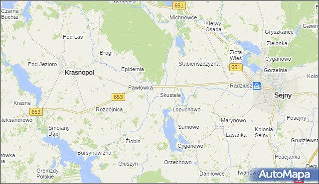mapa Skustele, Skustele na mapie Targeo