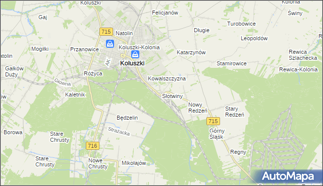 mapa Słotwiny gmina Koluszki, Słotwiny gmina Koluszki na mapie Targeo