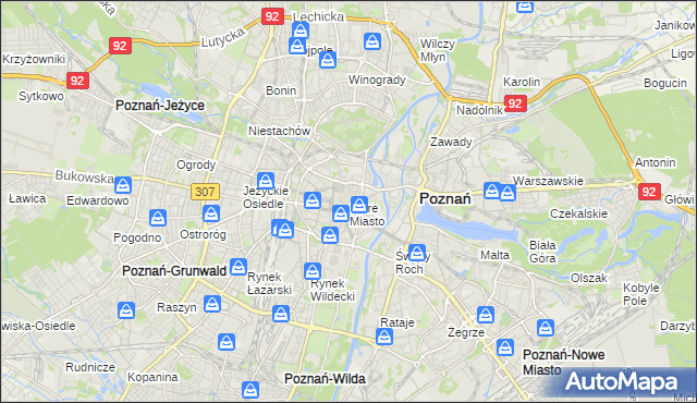 mapa Stare Miasto gmina Poznań, Stare Miasto gmina Poznań na mapie Targeo