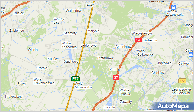 mapa Stefanowo gmina Lesznowola, Stefanowo gmina Lesznowola na mapie Targeo