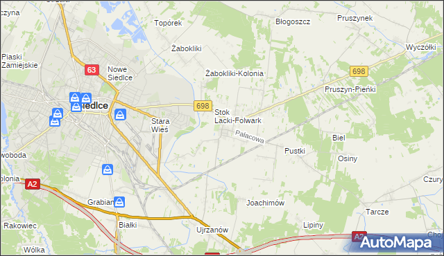 mapa Stok Lacki, Stok Lacki na mapie Targeo