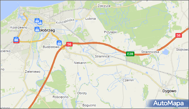 mapa Stramnica gmina Kołobrzeg, Stramnica gmina Kołobrzeg na mapie Targeo