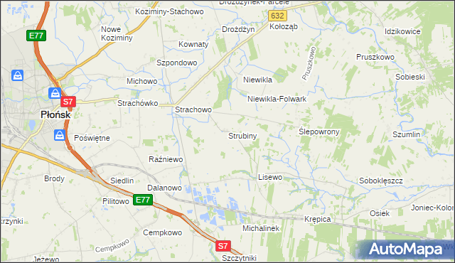 mapa Strubiny gmina Płońsk, Strubiny gmina Płońsk na mapie Targeo