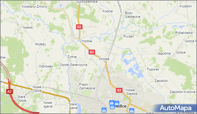 mapa Strzała gmina Siedlce, Strzała gmina Siedlce na mapie Targeo