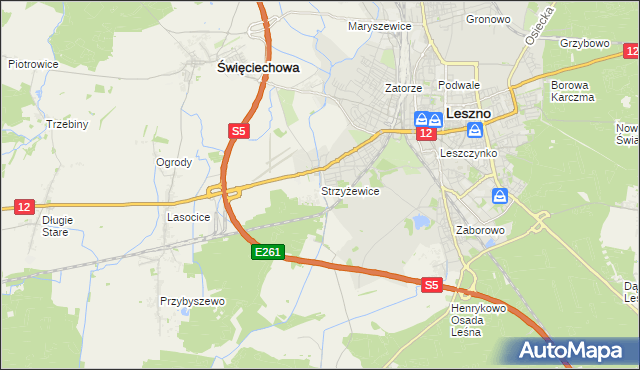 mapa Strzyżewice gmina Święciechowa, Strzyżewice gmina Święciechowa na mapie Targeo