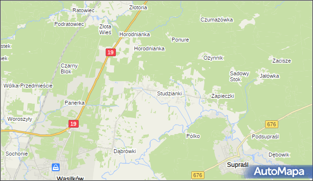 mapa Studzianki gmina Wasilków, Studzianki gmina Wasilków na mapie Targeo