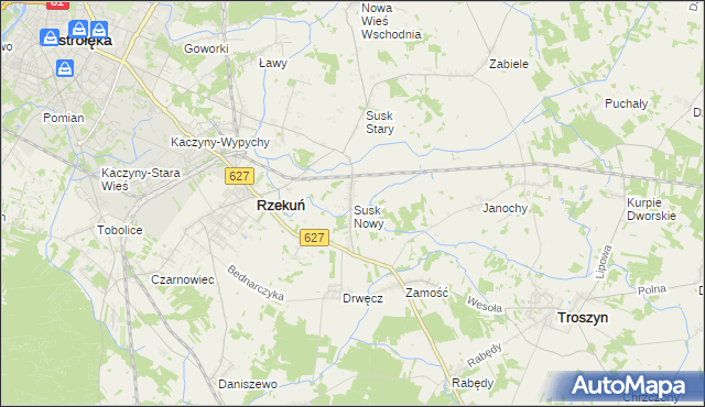 mapa Susk Nowy gmina Rzekuń, Susk Nowy gmina Rzekuń na mapie Targeo