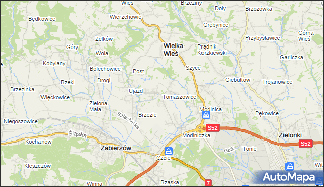 mapa Tomaszowice gmina Wielka Wieś, Tomaszowice gmina Wielka Wieś na mapie Targeo