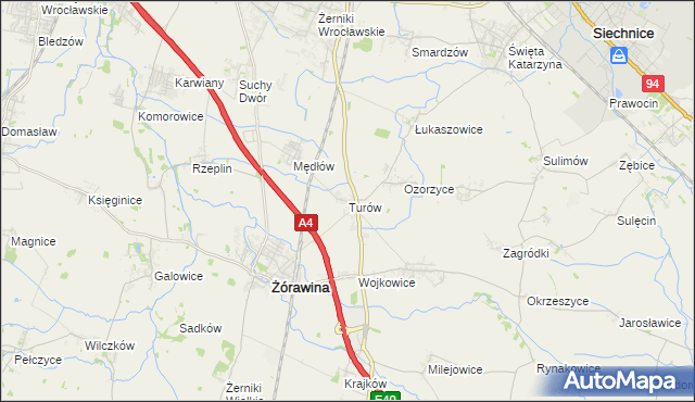 mapa Turów gmina Żórawina, Turów gmina Żórawina na mapie Targeo