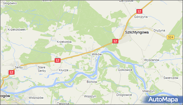 mapa Wilków gmina Głogów, Wilków gmina Głogów na mapie Targeo