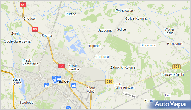 mapa Żabokliki gmina Siedlce, Żabokliki gmina Siedlce na mapie Targeo