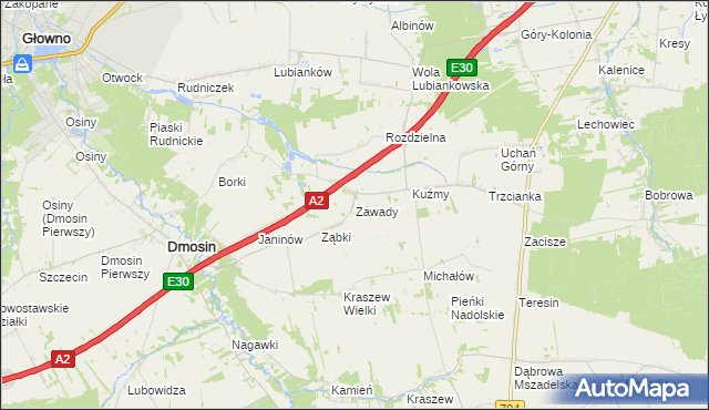 mapa Zawady gmina Dmosin, Zawady gmina Dmosin na mapie Targeo