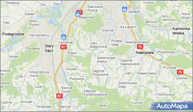 mapa Żeleźnikowa Wielka, Żeleźnikowa Wielka na mapie Targeo