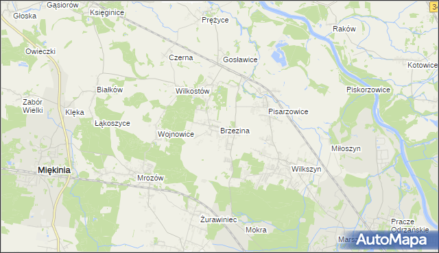 mapa Brzezina gmina Miękinia, Brzezina gmina Miękinia na mapie Targeo